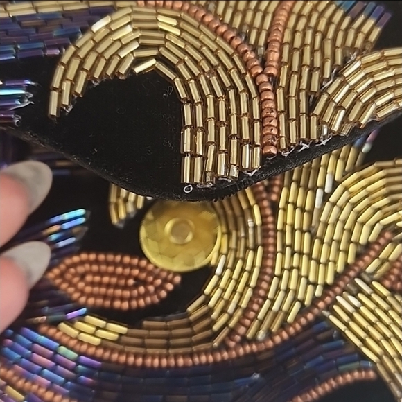 Ricki Designs Black Velvet Beaded Floral Design Snap Front Purse Crossbody - Picture 15 of 16